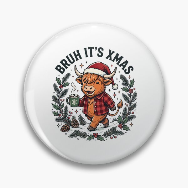 Item preview, Bruh Its Xmas - Highland cow wearing Santa hat designed and sold by Steele-Art.