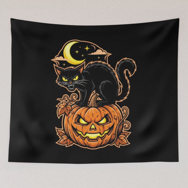 Item preview, Sinister Black Cat on Halloween Pumpkin Design designed and sold by TontikDesign.