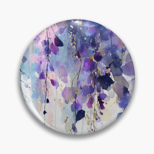 Item preview, Wisteria Watercolor Painting Cascading Purple Blooms Violet and Gold Floral Art designed and sold by solynneart.