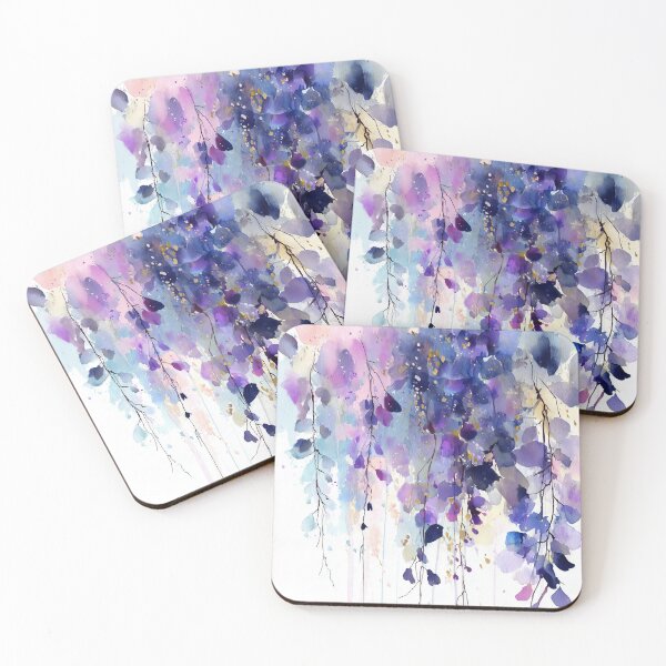 Item preview, Wisteria Watercolor Painting Cascading Purple Blooms Violet and Gold Floral Art designed and sold by solynneart.