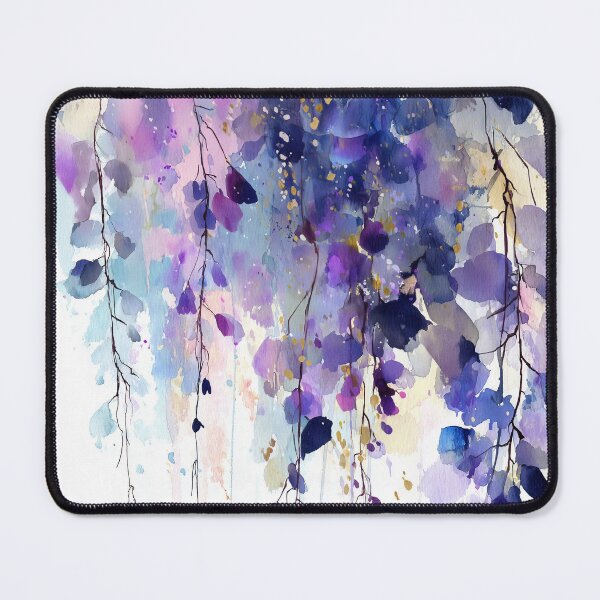 Item preview, Wisteria Watercolor Painting Cascading Purple Blooms Violet and Gold Floral Art designed and sold by solynneart.