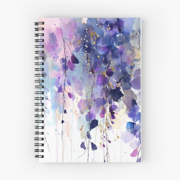 Item preview, Wisteria Watercolor Painting Cascading Purple Blooms Violet and Gold Floral Art designed and sold by solynneart.