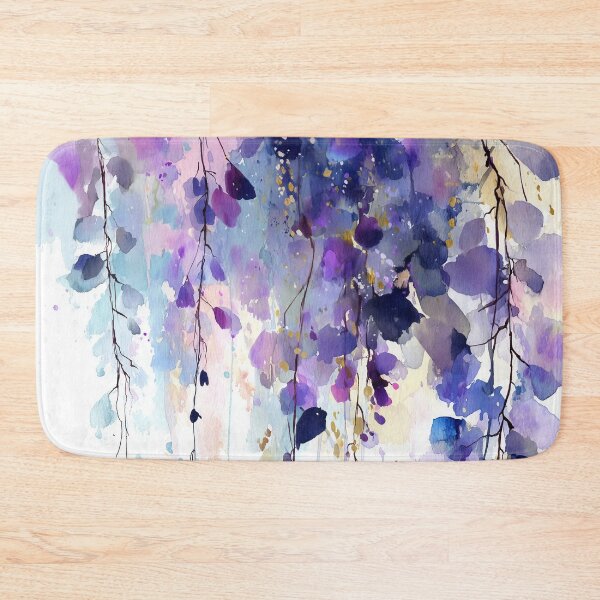 Item preview, Wisteria Watercolor Painting Cascading Purple Blooms Violet and Gold Floral Art designed and sold by solynneart.