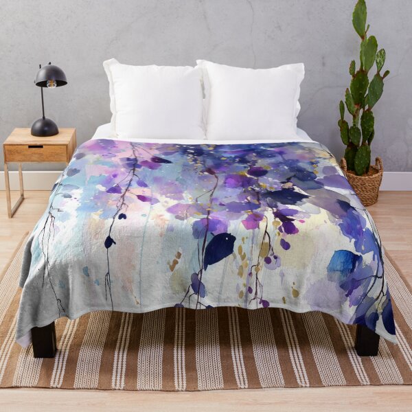 Item preview, Wisteria Watercolor Painting Cascading Purple Blooms Violet and Gold Floral Art designed and sold by solynneart.