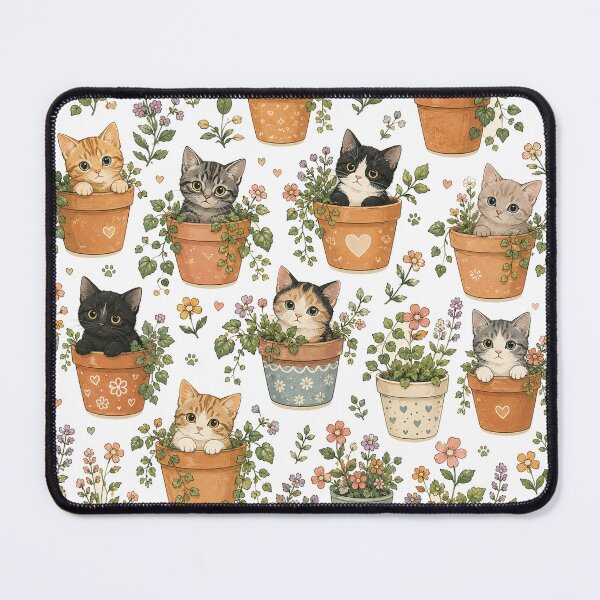 Item preview, Cute Kittens in Flower Pots Cottagecore Cat Garden Floral Pattern designed and sold by SleepyLlamaClothes.