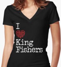 I Heart Kingfishers | Love Kingfisher Bird Breeds Women's Fitted V-Neck T-Shirt