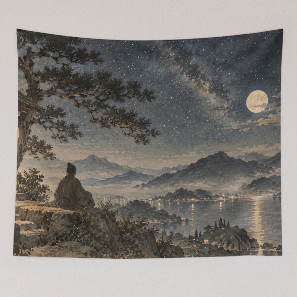 Item preview, Japanese Moonlit Landscape Night Sky Art designed and sold by Jozefin's Studio.