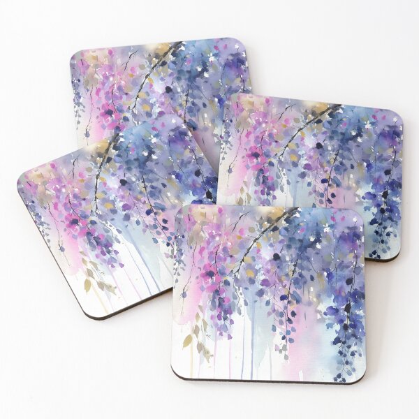 Item preview, Pink and Purple Wisteria Blossom Canopy Watercolor Hanging Flowers Wall Art designed and sold by solynneart.