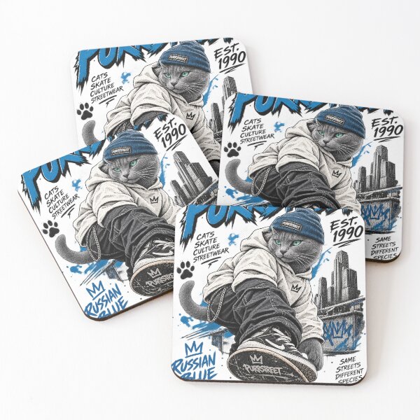 Item preview, Russian Blue Cat Streetwear T-Shirt | Retro 90s Skateboard Cat Design designed and sold by PurrStreet.