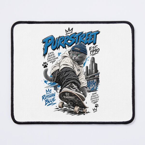 Item preview, Russian Blue Cat Streetwear T-Shirt | Retro 90s Skateboard Cat Design designed and sold by PurrStreet.