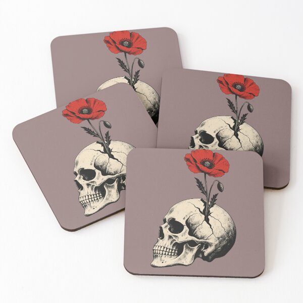Item preview,  Red Poppy Growing from Skull Art Neo Traditional Tattoo designed and sold by Odinsshop.