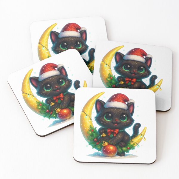 Item preview, Cute Cat on Crescent Moon Winter Christmas Design designed and sold by PrintCreations9.