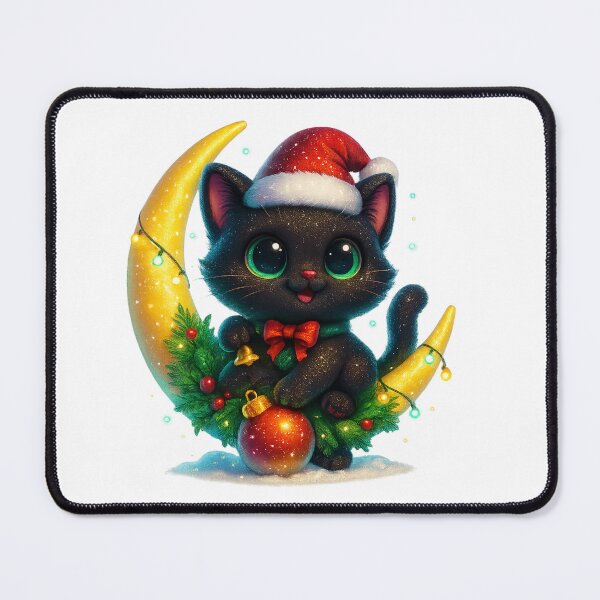 Item preview, Cute Cat on Crescent Moon Winter Christmas Design designed and sold by PrintCreations9.