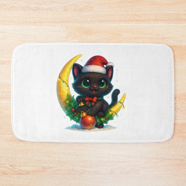 Item preview, Cute Cat on Crescent Moon Winter Christmas Design designed and sold by PrintCreations9.