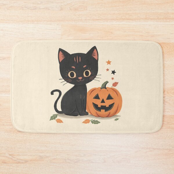 Item preview, Cute Black Cat with Jack o Lantern and Fall Leaves Halloween Art Classic T-Shirt designed and sold by Lu7u.