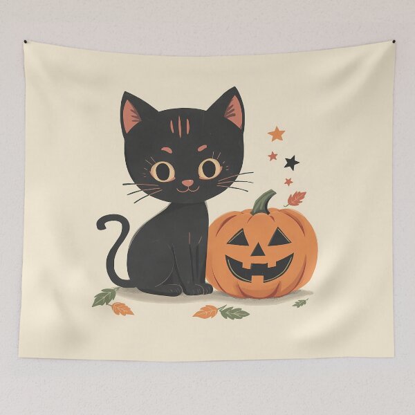 Item preview, Cute Black Cat with Jack o Lantern and Fall Leaves Halloween Art Classic T-Shirt designed and sold by Lu7u.