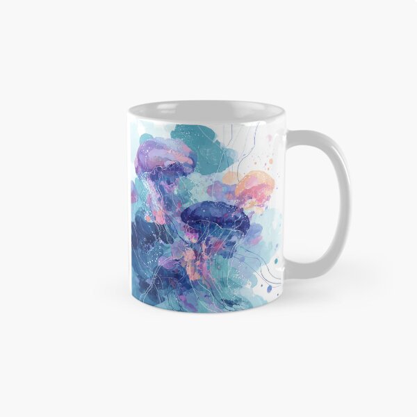 Item preview, Jellyfish Watercolor Art Turquoise Violet and Coral Ocean Abstract Wall Print designed and sold by solynneart.