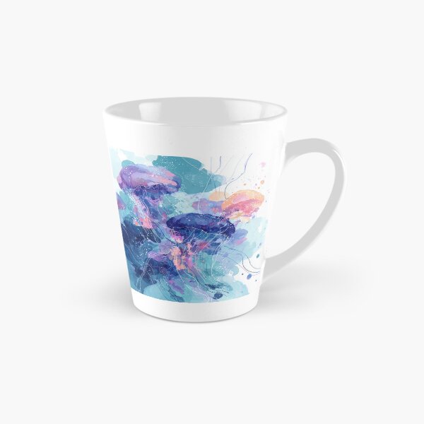 Item preview, Jellyfish Watercolor Art Turquoise Violet and Coral Ocean Abstract Wall Print designed and sold by solynneart.