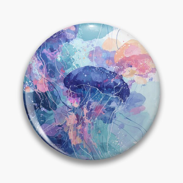 Item preview, Jellyfish Watercolor Art Turquoise Violet and Coral Ocean Abstract Wall Print designed and sold by solynneart.