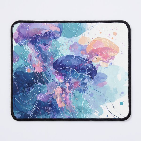 Item preview, Jellyfish Watercolor Art Turquoise Violet and Coral Ocean Abstract Wall Print designed and sold by solynneart.