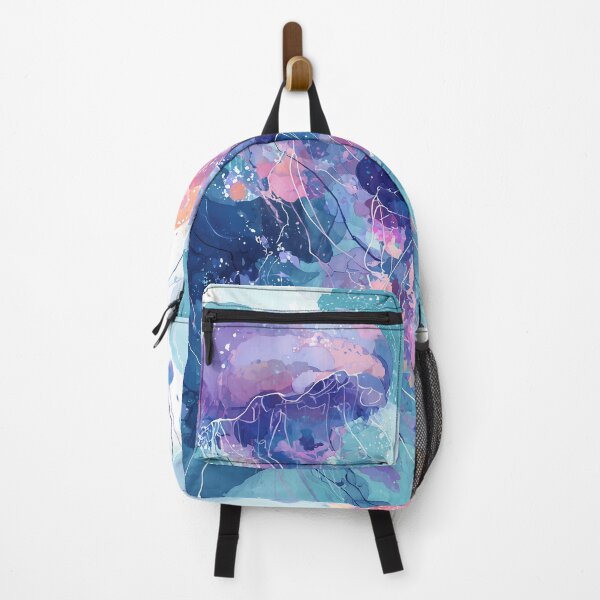 Item preview, Jellyfish Watercolor Art Turquoise Violet and Coral Ocean Abstract Wall Print designed and sold by solynneart.