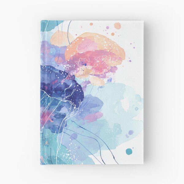 Item preview, Jellyfish Watercolor Art Turquoise Violet and Coral Ocean Abstract Wall Print designed and sold by solynneart.