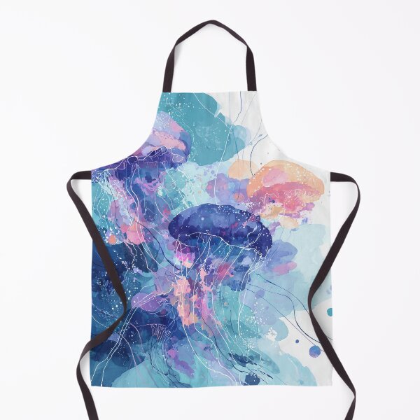 Item preview, Jellyfish Watercolor Art Turquoise Violet and Coral Ocean Abstract Wall Print designed and sold by solynneart.