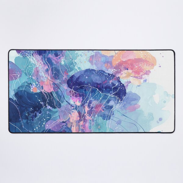 Item preview, Jellyfish Watercolor Art Turquoise Violet and Coral Ocean Abstract Wall Print designed and sold by solynneart.