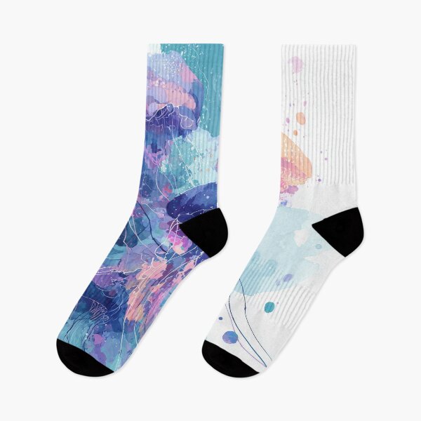 Item preview, Jellyfish Watercolor Art Turquoise Violet and Coral Ocean Abstract Wall Print designed and sold by solynneart.