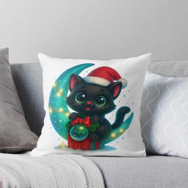 Item preview, Cute Cat on Crescent Moon Winter Christmas Design designed and sold by PrintCreations9.