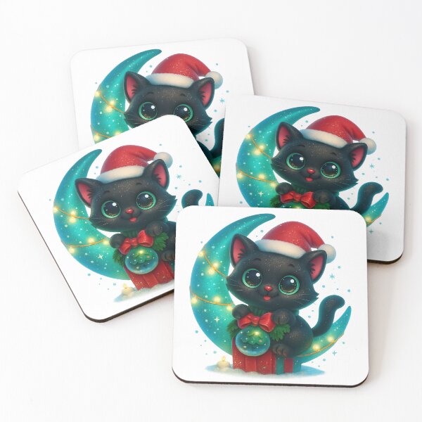 Item preview, Cute Cat on Crescent Moon Winter Christmas Design designed and sold by PrintCreations9.
