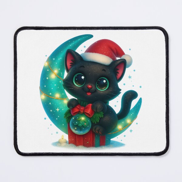 Item preview, Cute Cat on Crescent Moon Winter Christmas Design designed and sold by PrintCreations9.
