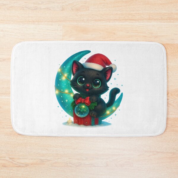 Item preview, Cute Cat on Crescent Moon Winter Christmas Design designed and sold by PrintCreations9.