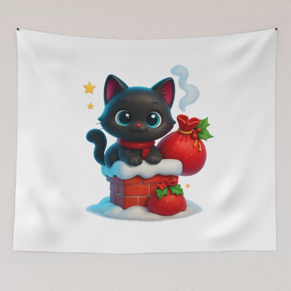 Item preview, Cute Christmas Cat on Snowy Chimney with Gift Sack designed and sold by PrintCreations9.