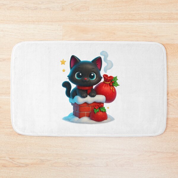 Item preview, Cute Christmas Cat on Snowy Chimney with Gift Sack designed and sold by PrintCreations9.