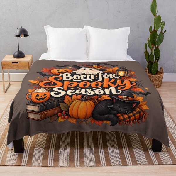 Item preview, Born for Spooky Season – Cute Ghost, Black Cat & Pumpkin Halloween designed and sold by blankTeeShirt.