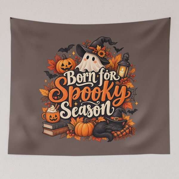Item preview, Born for Spooky Season – Cute Ghost, Black Cat & Pumpkin Halloween designed and sold by blankTeeShirt.