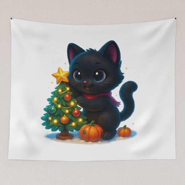 Item preview, Cute Cat Decorating Christmas Tree with Star designed and sold by PrintCreations9.