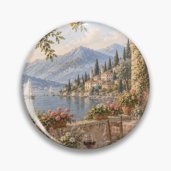 Item preview, Italian Pizzeria Terrace Oil Painting Mediterranean Lakeside Lemon designed and sold by Jozefin's Studio.