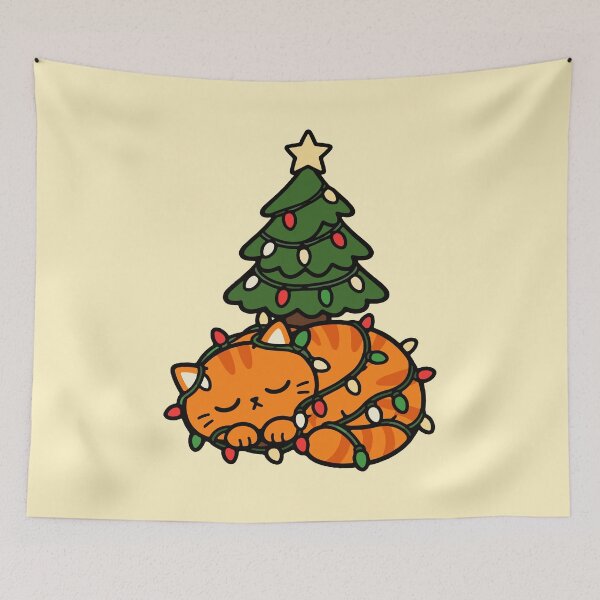 Item preview, Cozy Christmas Cat Sleeping Under Tree designed and sold by MewMade.