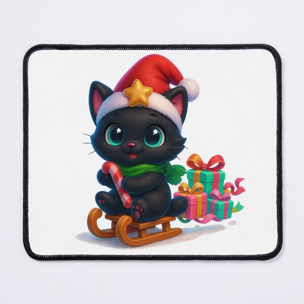 Item preview, Cute Cat Riding a Sled with Christmas Gifts designed and sold by PrintCreations9.