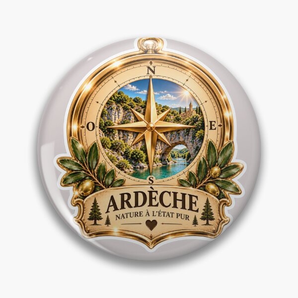 Item preview, Ardèche France Vintage Travel Sticker – Luxury Gold Retro Adventure Design designed and sold by AstraDrip Studio.