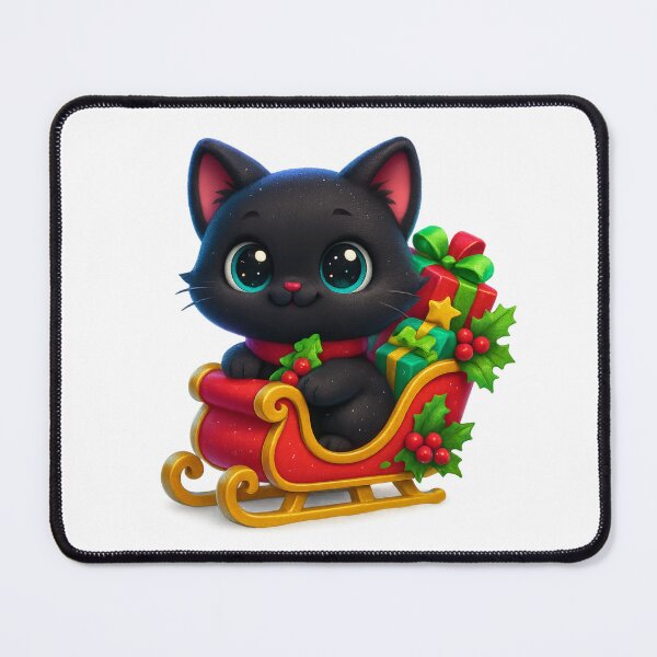 Item preview, Cute Cat in Christmas Sleigh with Gifts and Holly designed and sold by PrintCreations9.