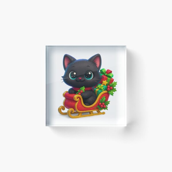 Item preview, Cute Cat in Christmas Sleigh with Gifts and Holly designed and sold by PrintCreations9.