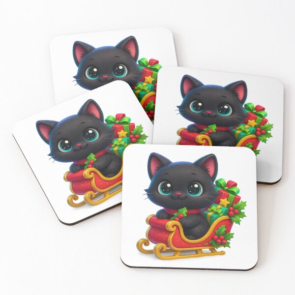 Item preview, Cute Cat in Christmas Sleigh with Gifts and Holly designed and sold by PrintCreations9.