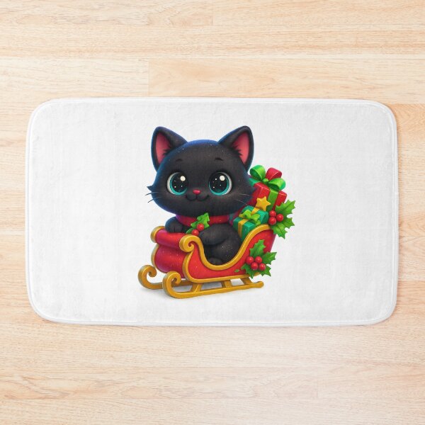 Item preview, Cute Cat in Christmas Sleigh with Gifts and Holly designed and sold by PrintCreations9.
