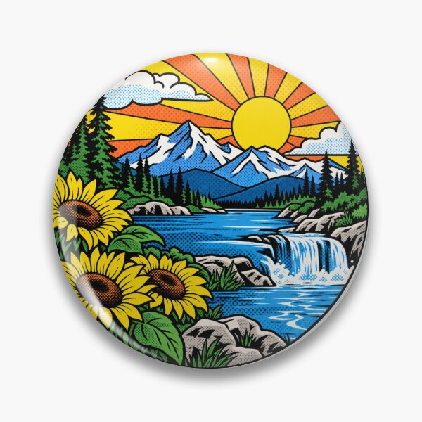 Item preview, Sunflower Mountain Landscape – Retro Pop Art Nature designed and sold by goodartpro7com.
