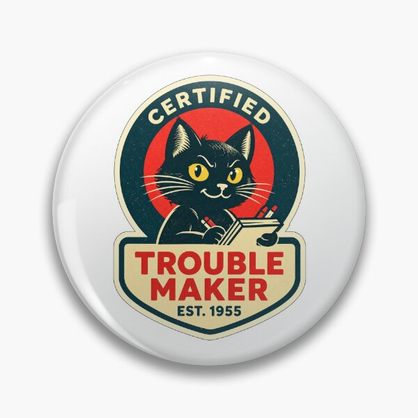 Item preview, Certified Trouble Maker Retro Cat Badge Illustration designed and sold by Analog Aura .