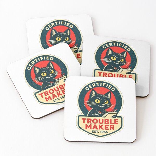 Item preview, Certified Trouble Maker Retro Cat Badge Illustration designed and sold by Analog Aura .