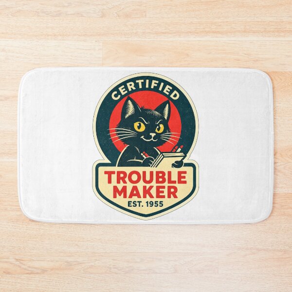 Item preview, Certified Trouble Maker Retro Cat Badge Illustration designed and sold by Analog Aura .